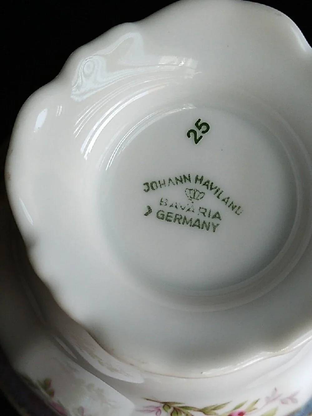 Johann Haviland Vintage White Porcelain Teacups with Pink Rose Motif Gold Trim